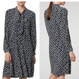L K BENNETT Black Printed Silk Lotte Dress